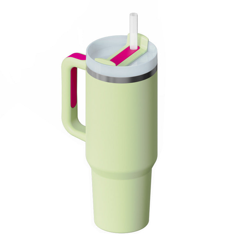 Vaso de 40 oz con asa, pajita aislante, de acero inoxidable, a prueba de derrames, taza de café al vacío con tapa, taza cónica.