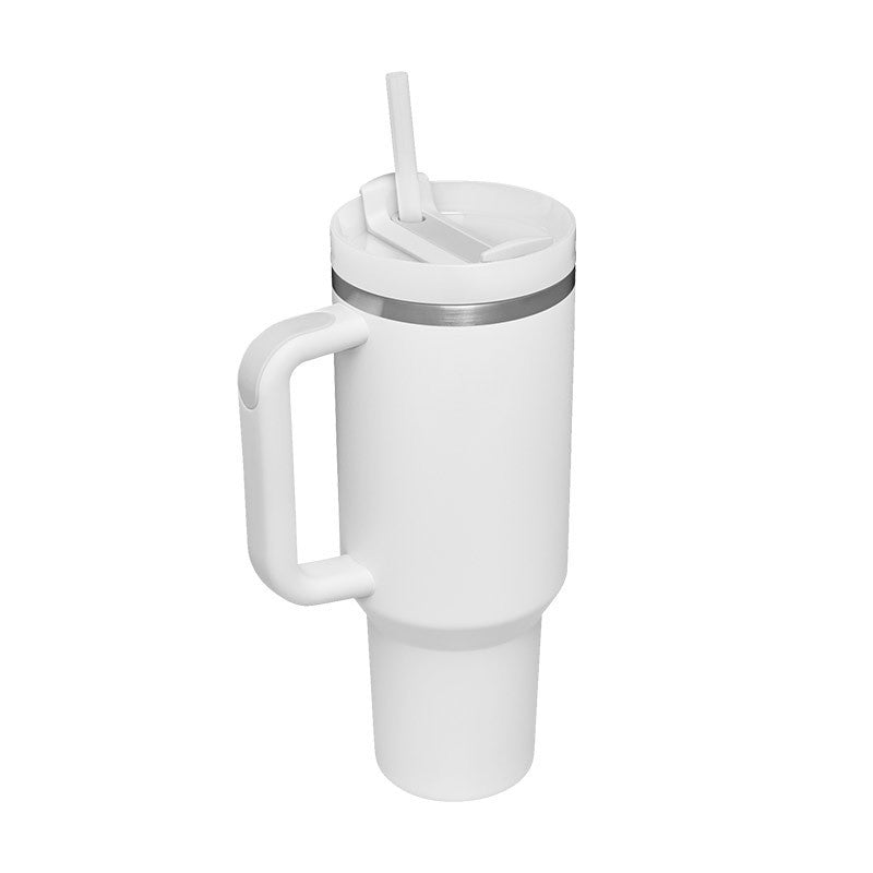 Vaso de 40 oz con asa, pajita aislante, de acero inoxidable, a prueba de derrames, taza de café al vacío con tapa, taza cónica.