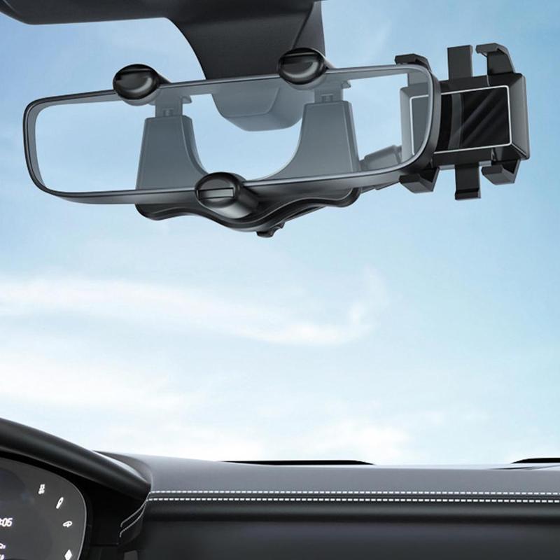 Soporte para teléfono con espejo retrovisor para coche, giratorio y retráctil, multifuncional, 360 grados, apto para todos los teléfonos móviles y coches.