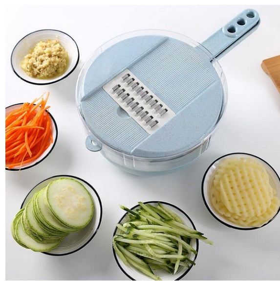 Mandolina 8 en 1, cortador de verduras, pelador de patatas, rallador de zanahorias y cebollas con colador.