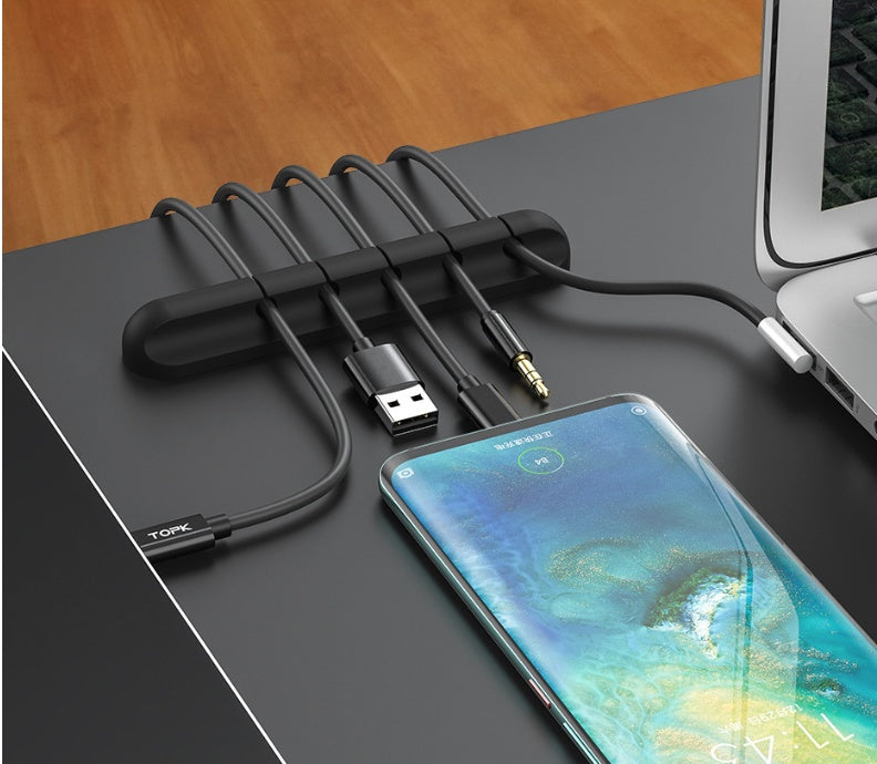 Organizador de cables USB de silicona para escritorio, clips multiusos.