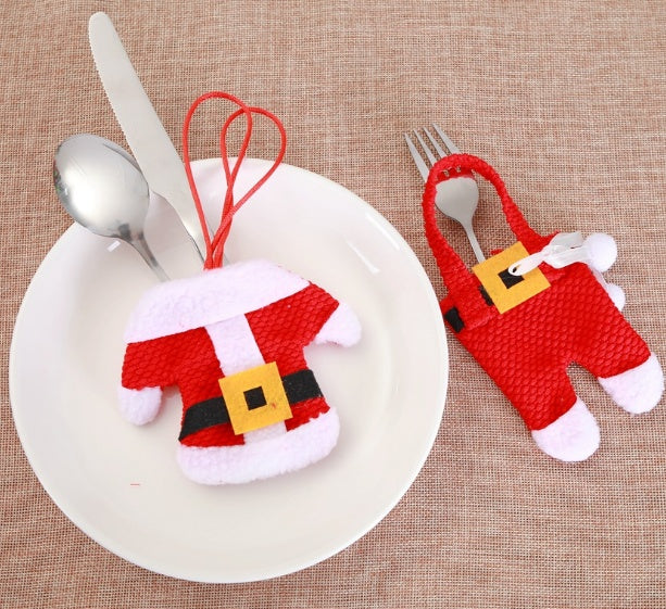 Juego de 6 cubiertos navideños para Año Nuevo, cuchillos, tenedores, pantalones, faldas y adornos navideños para el hogar.