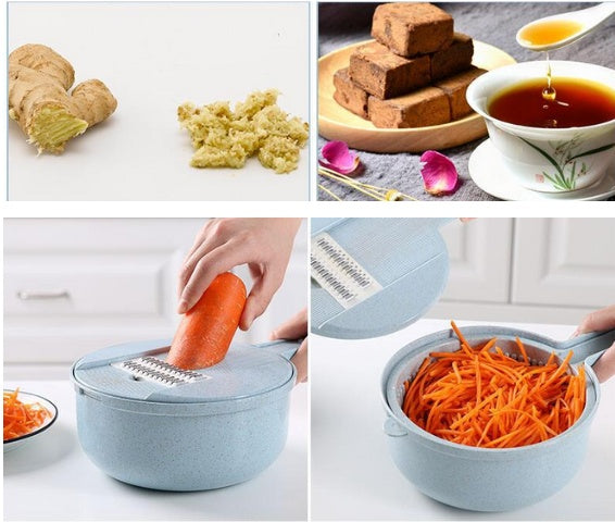 Mandolina 8 en 1, cortador de verduras, pelador de patatas, rallador de zanahorias y cebollas con colador.