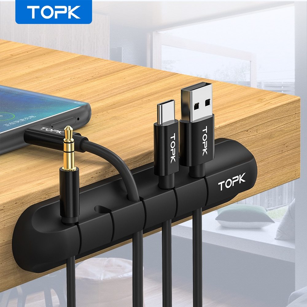 Organizador de cables USB de silicona para escritorio, clips multiusos.