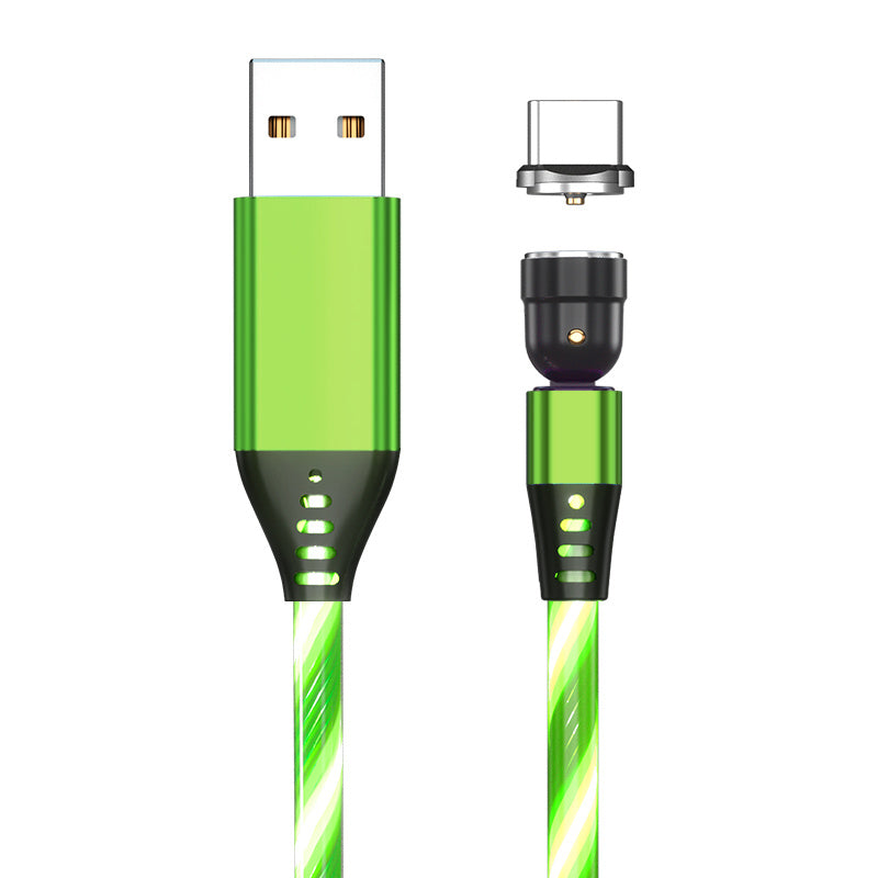 Cable magnético luminoso giratorio 540, carga rápida de 3 A, para teléfono móvil, cable micro USB tipo C para iPhone.