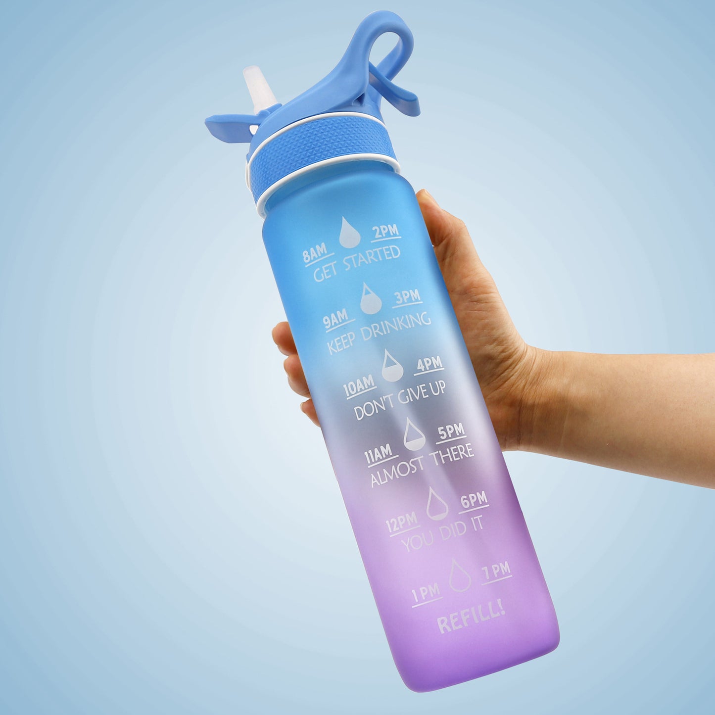 Botella de agua deportiva con tapa de rebote y pajita