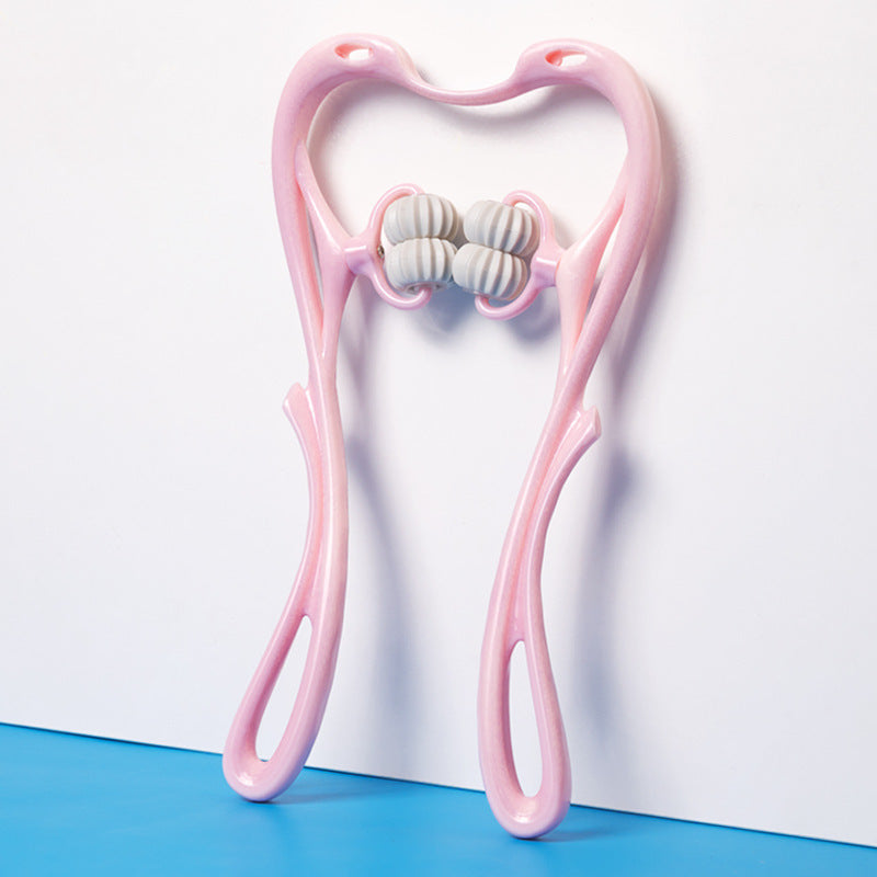 Masajeador de cuello manual de seis ruedas con rodillos de masaje para aliviar el dolor.