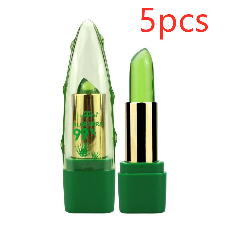Lápiz labial de aloe vera con gel que cambia de color, hidratante, antisecado, desalinizante, de grano fino, cuidado labial.