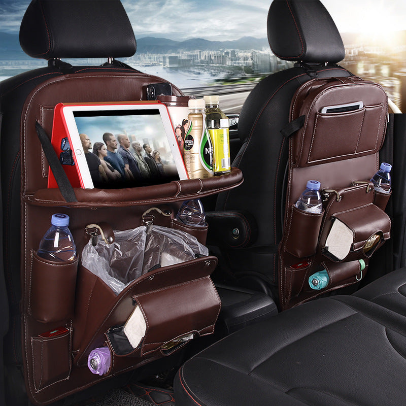Bolsa de almacenamiento de cuero PU para coche, bandeja multifunción para el respaldo del asiento, bolsa colgante, organizador impermeable para coche