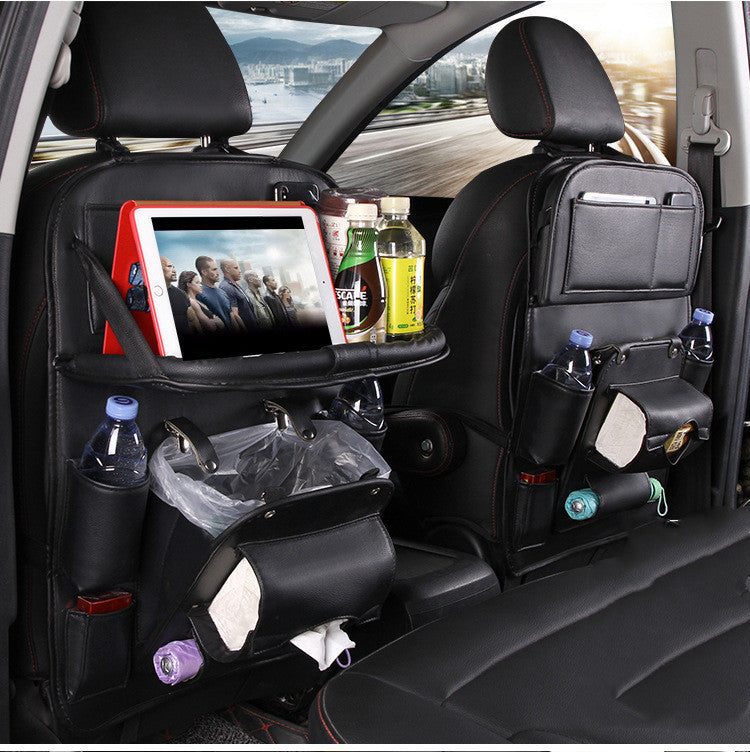 Bolsa de almacenamiento de cuero PU para coche, bandeja multifunción para el respaldo del asiento, bolsa colgante, organizador impermeable para coche