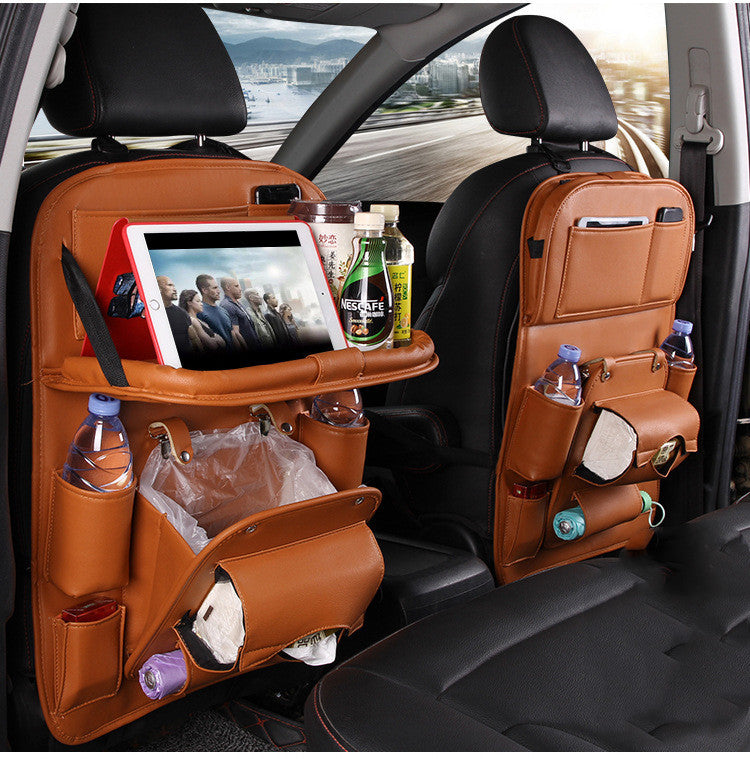 Bolsa de almacenamiento de cuero PU para coche, bandeja multifunción para el respaldo del asiento, bolsa colgante, organizador impermeable para coche