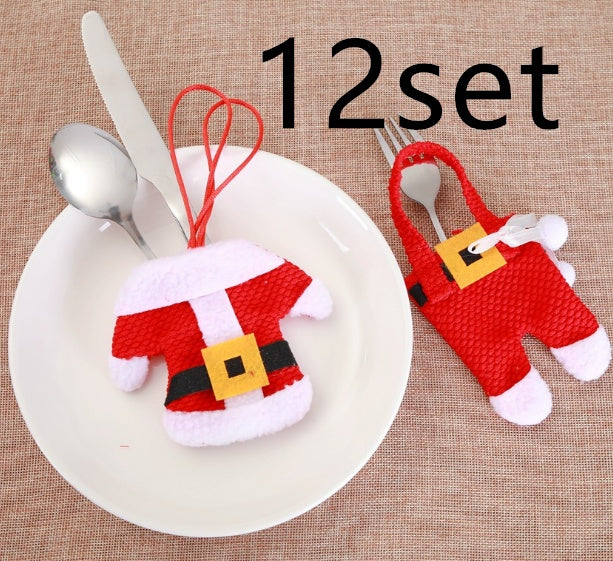 Juego de 6 cubiertos navideños para Año Nuevo, cuchillos, tenedores, pantalones, faldas y adornos navideños para el hogar.