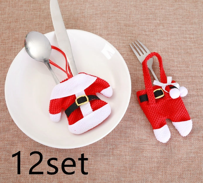 Juego de 6 cubiertos navideños para Año Nuevo, cuchillos, tenedores, pantalones, faldas y adornos navideños para el hogar.