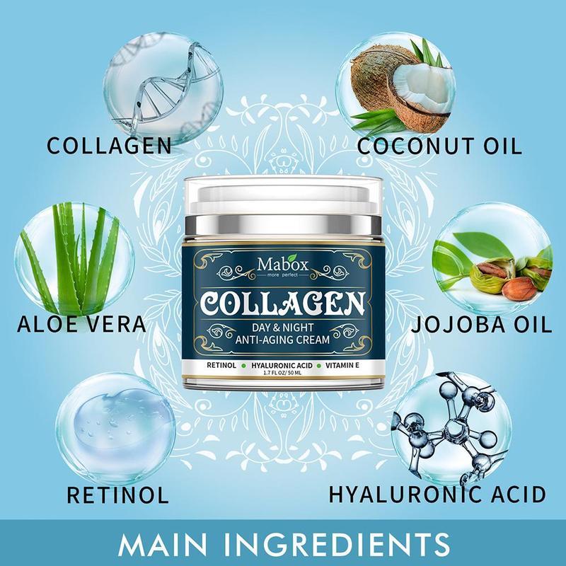 Crema facial hidratante de colágeno, productos para el cuidado de la piel, crema facial antienvejecimiento, hidratante y eliminador de arrugas.