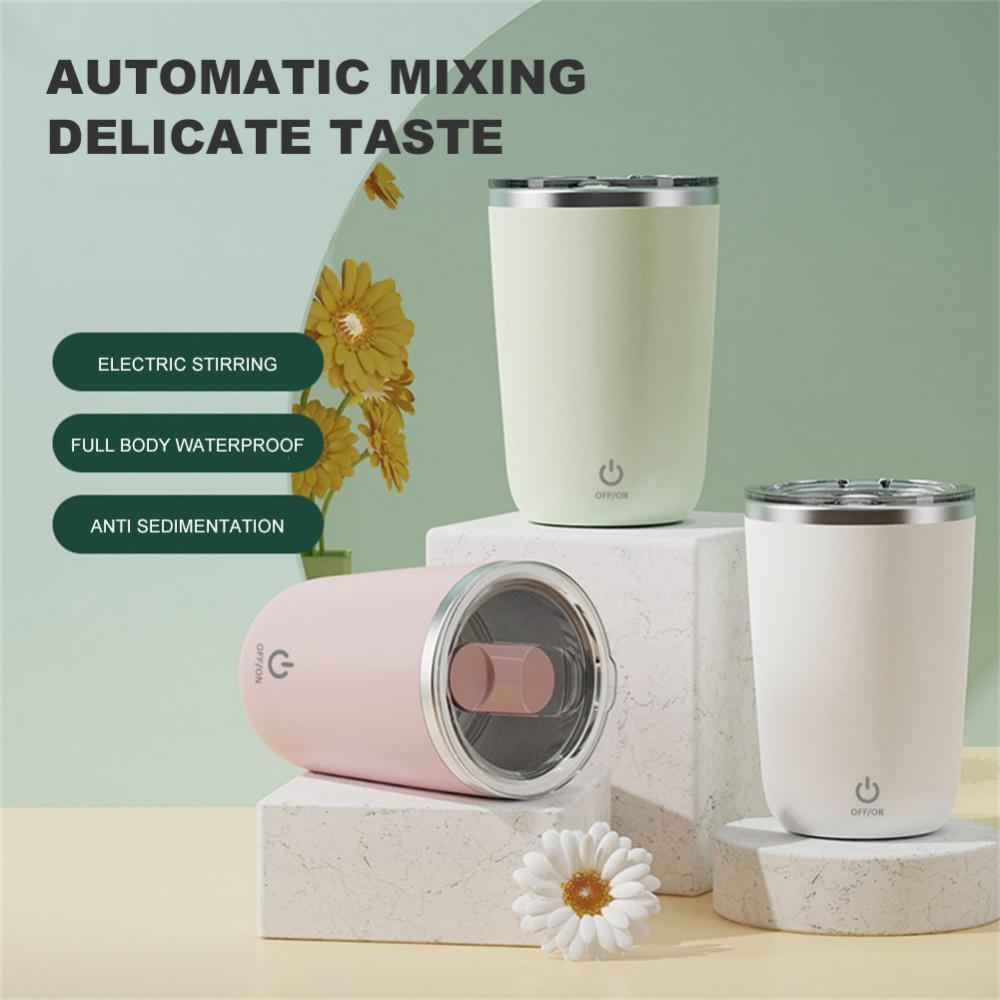 Taza automática de 350 ml con agitación automática, taza para mezclar café, leche y jugo, eléctrica de acero inoxidable con rotación lenta.