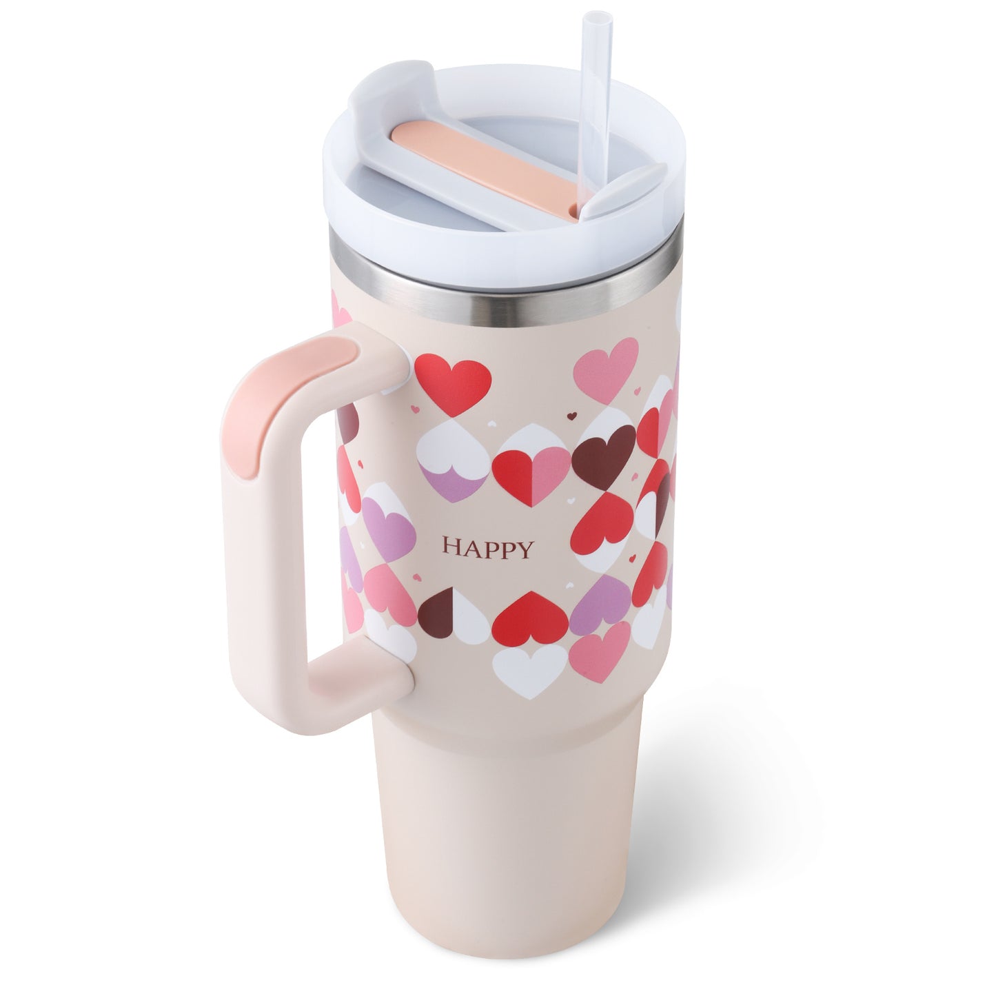 Vaso de 40 oz con asa, pajita aislante, de acero inoxidable, a prueba de derrames, taza de café al vacío con tapa, taza cónica.