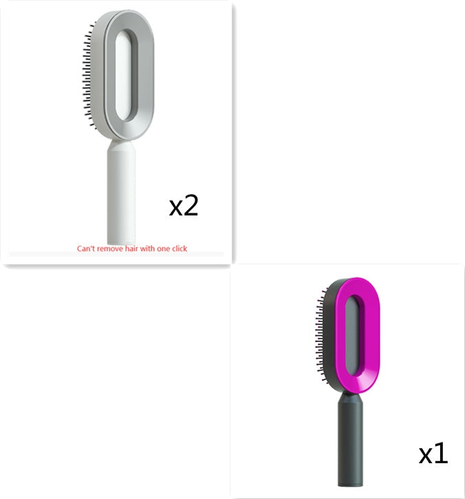 Cepillo autolimpiante para el cabello para mujeres, con una sola tecla, para la pérdida del cabello, masajeador de bolsas de aire, peine para el cuero cabelludo, cepillo antiestático.