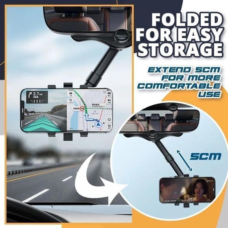Soporte para teléfono con espejo retrovisor para coche, giratorio y retráctil, multifuncional, 360 grados, apto para todos los teléfonos móviles y coches.