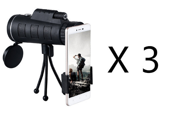 Compatible con Apple, telescopio monocular con zoom y brújula, clip para teléfono y trípode.