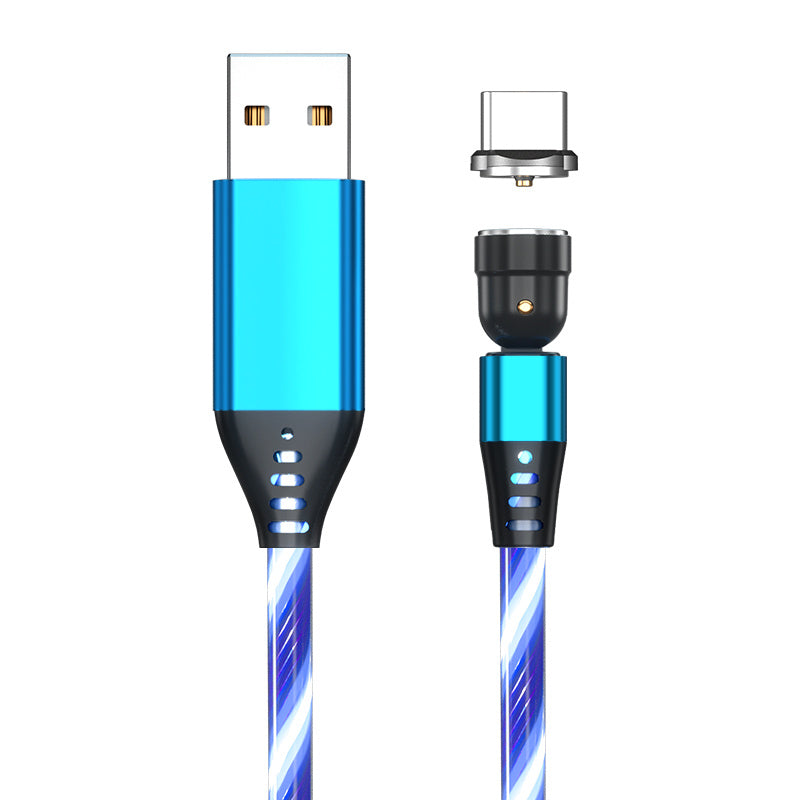 Cable magnético luminoso giratorio 540, carga rápida de 3 A, para teléfono móvil, cable micro USB tipo C para iPhone.