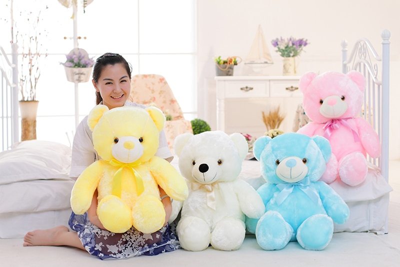 Oso de peluche LED creativo con luz, peluche colorido y brillante, regalo de Navidad para niños, almohada