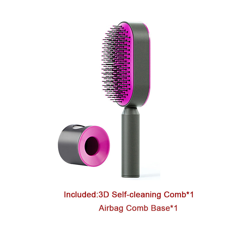 Cepillo autolimpiante para el cabello para mujeres, con una sola tecla, para la pérdida del cabello, masajeador de bolsas de aire, peine para el cuero cabelludo, cepillo antiestático.
