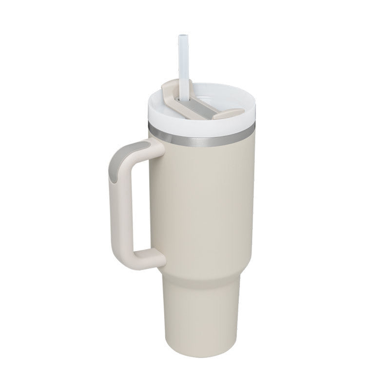 Vaso de 40 oz con asa, pajita aislante, de acero inoxidable, a prueba de derrames, taza de café al vacío con tapa, taza cónica.