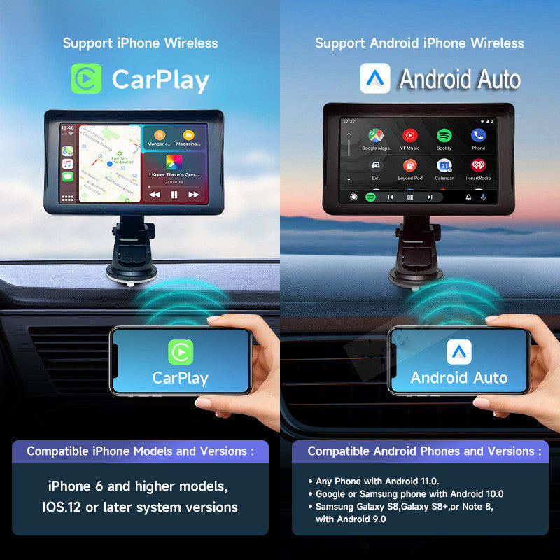 Pantalla inteligente IPS de 7 pulgadas para coche, inalámbrica, Carplay, pantalla de proyección para teléfono móvil, navegación
