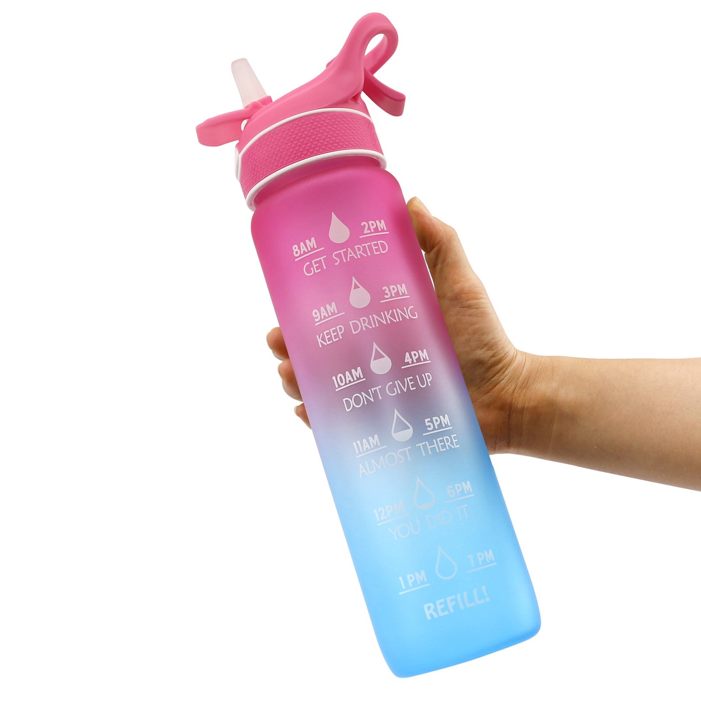 Botella de agua deportiva con tapa de rebote y pajita
