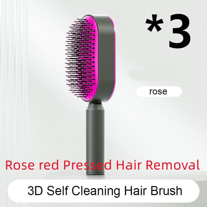 Cepillo autolimpiante para el cabello para mujeres, con una sola tecla, para la pérdida del cabello, masajeador de bolsas de aire, peine para el cuero cabelludo, cepillo antiestático.