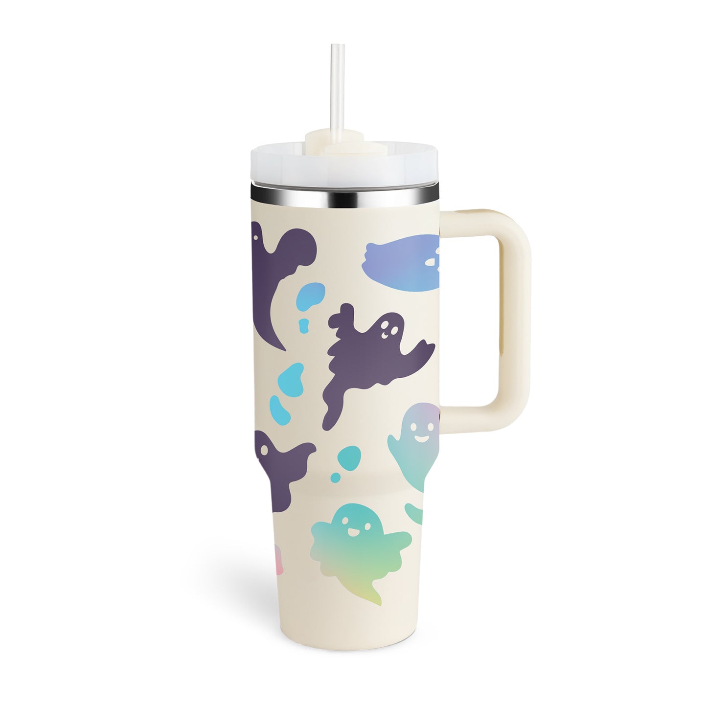 Vaso de 40 oz con asa, pajita aislante, de acero inoxidable, a prueba de derrames, taza de café al vacío con tapa, taza cónica.
