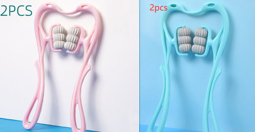 Masajeador de cuello manual de seis ruedas con rodillos de masaje para aliviar el dolor.