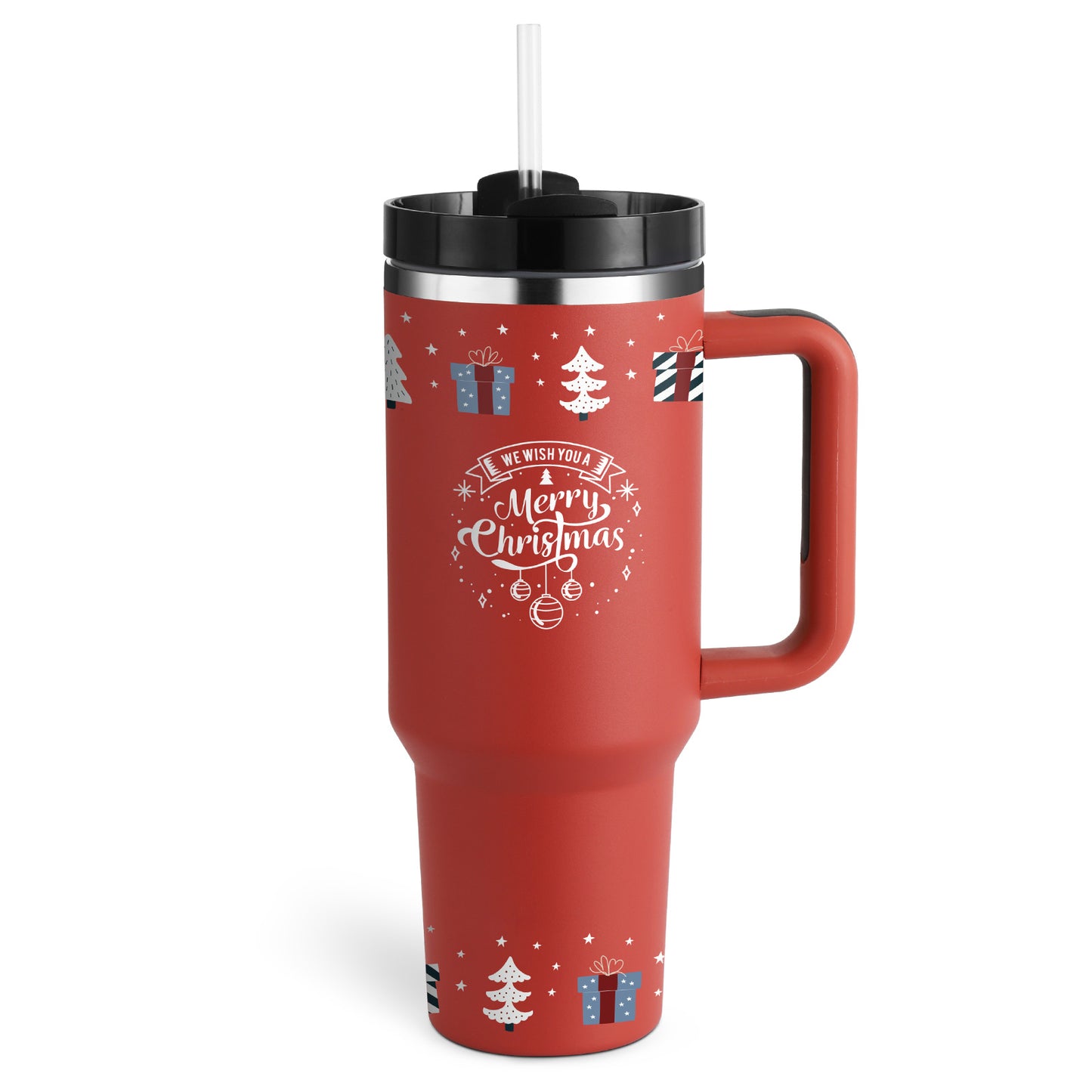 Vaso de 40 oz con asa, pajita aislante, de acero inoxidable, a prueba de derrames, taza de café al vacío con tapa, taza cónica.
