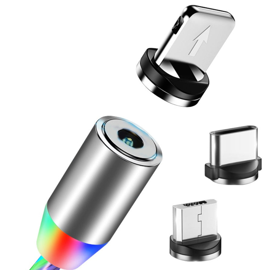 Compatible con Apple, cable de datos de transmisión magnética con luz fluida para iPhone y Android Tipo C