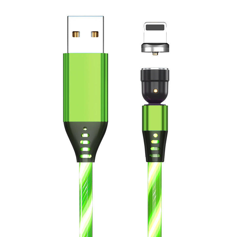 Cable magnético luminoso giratorio 540, carga rápida de 3 A, para teléfono móvil, cable micro USB tipo C para iPhone.