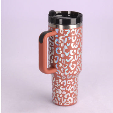Vaso de 40 oz con asa, pajita aislante, de acero inoxidable, a prueba de derrames, taza de café al vacío con tapa, taza cónica.