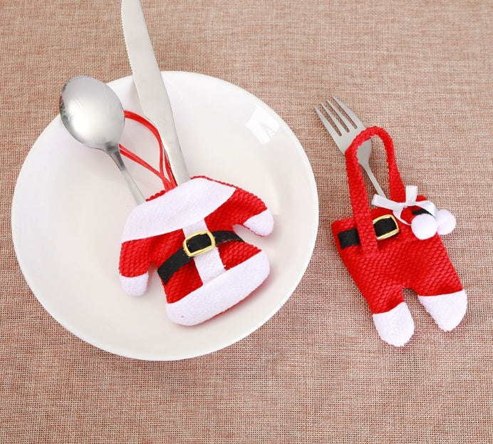 Juego de 6 cubiertos navideños para Año Nuevo, cuchillos, tenedores, pantalones, faldas y adornos navideños para el hogar.