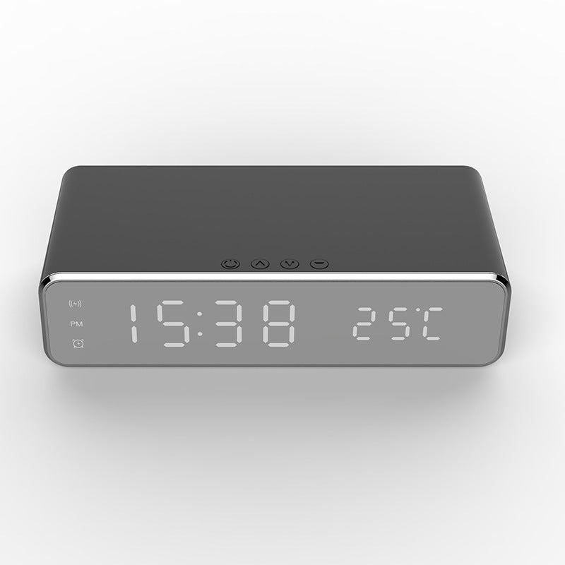 Reloj despertador eléctrico LED con cargador inalámbrico, reloj despertador digital, termómetro, reloj de espejo HD