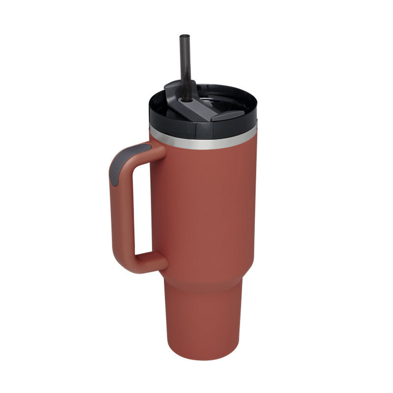 Vaso de 40 oz con asa, pajita aislante, de acero inoxidable, a prueba de derrames, taza de café al vacío con tapa, taza cónica.