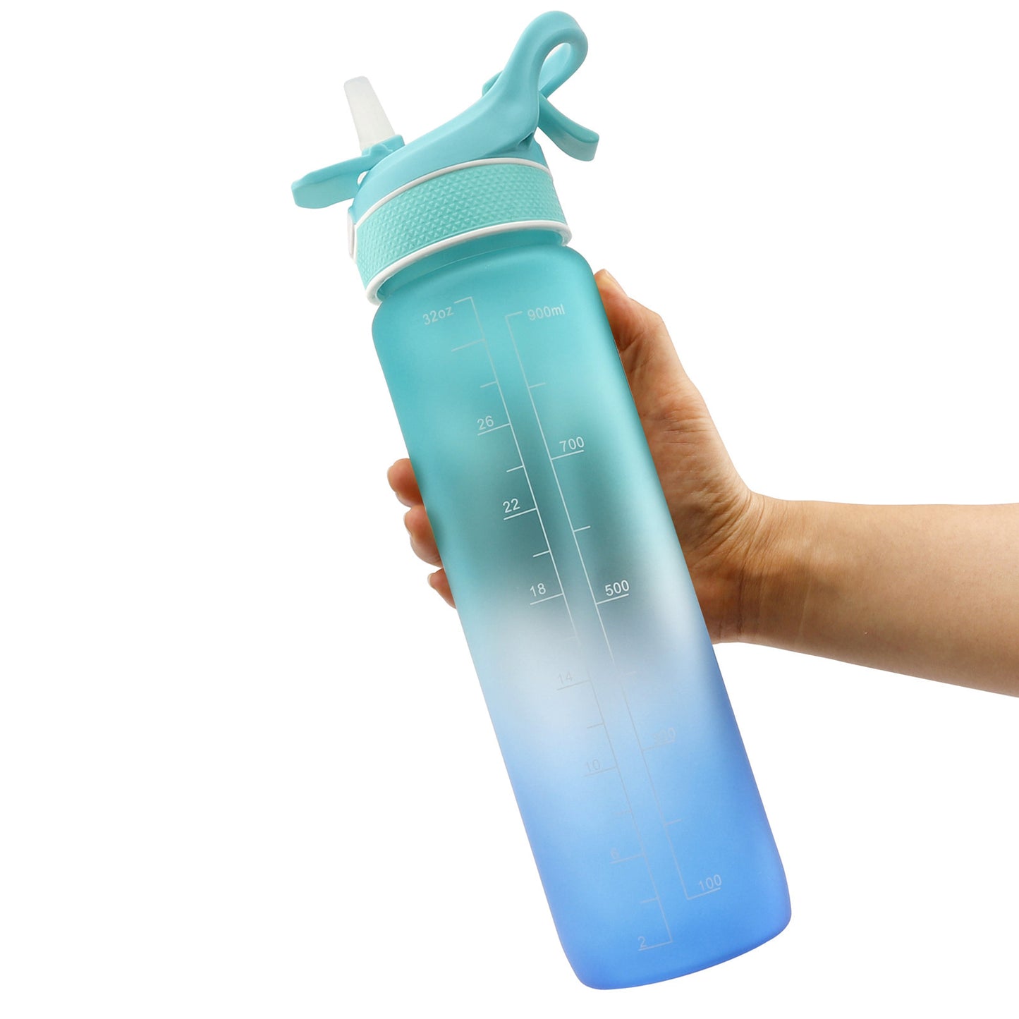 Botella de agua deportiva con tapa de rebote y pajita