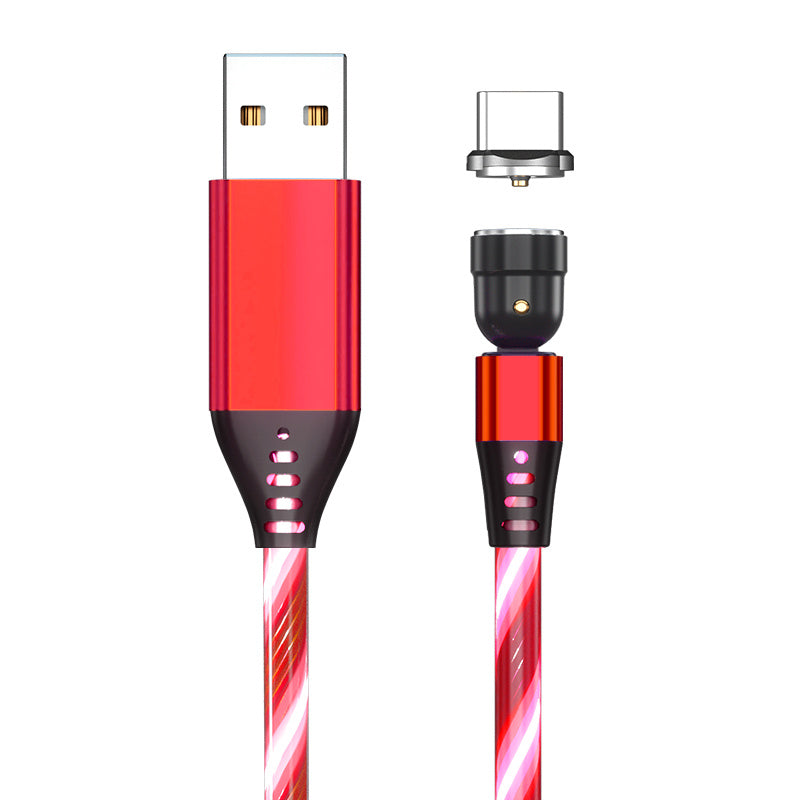 Cable magnético luminoso giratorio 540, carga rápida de 3 A, para teléfono móvil, cable micro USB tipo C para iPhone.