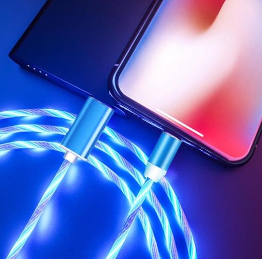 Compatible con Apple, cable de datos de transmisión magnética con luz fluida para iPhone y Android Tipo C