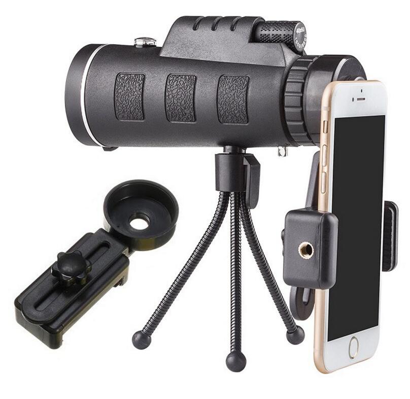 Compatible con Apple, telescopio monocular con zoom y brújula, clip para teléfono y trípode.