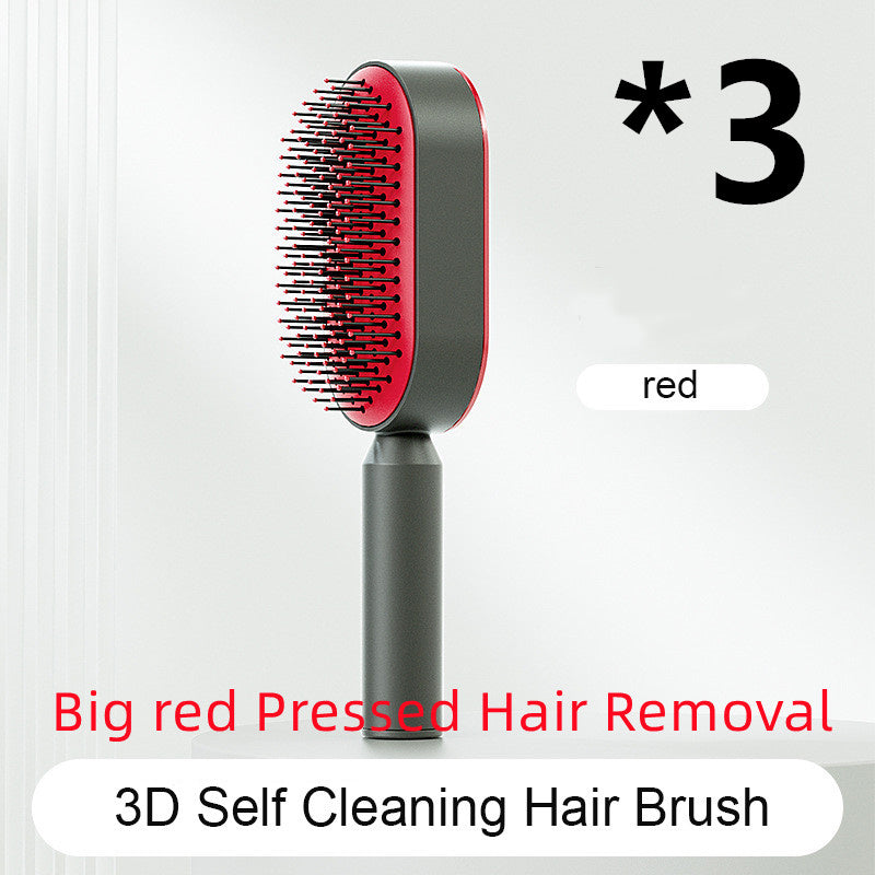 Cepillo autolimpiante para el cabello para mujeres, con una sola tecla, para la pérdida del cabello, masajeador de bolsas de aire, peine para el cuero cabelludo, cepillo antiestático.