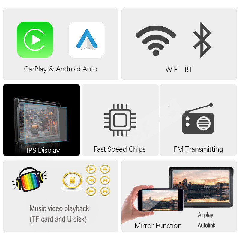 Pantalla inteligente IPS de 7 pulgadas para coche, inalámbrica, Carplay, pantalla de proyección para teléfono móvil, navegación