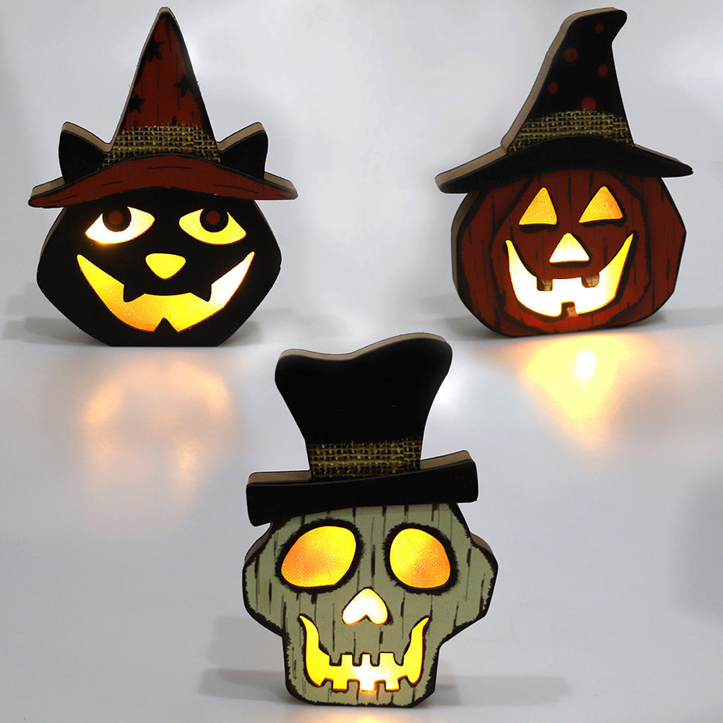 Lámpara de calabaza de madera creativa para Halloween, decoraciones de Halloween