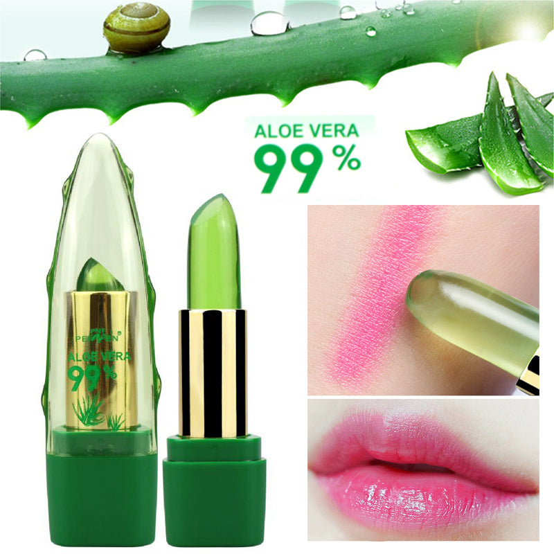 Lápiz labial de aloe vera con gel que cambia de color, hidratante, antisecado, desalinizante, de grano fino, cuidado labial.