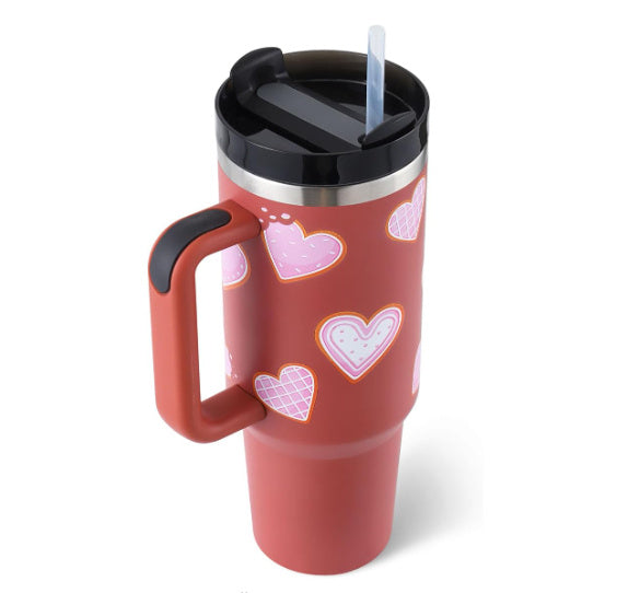 Vaso de 40 oz con asa, pajita aislante, de acero inoxidable, a prueba de derrames, taza de café al vacío con tapa, taza cónica.