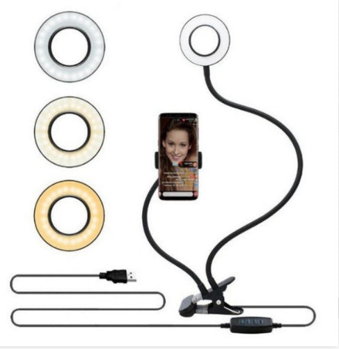 Anillo de luz LED para selfies, luz de maquillaje ajustable en vivo, soporte de 8 cm