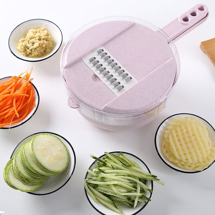 Mandolina 8 en 1, cortador de verduras, pelador de patatas, rallador de zanahorias y cebollas con colador.